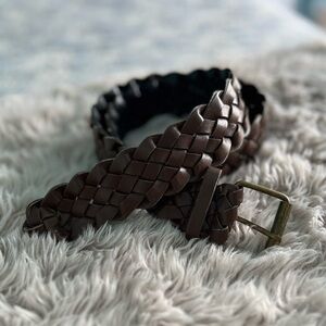 Vintage 90s braided Brown Woven Leather Belt western boho